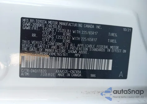 2021 Toyota Rav4 Le from USA, damaged, VIN 2T3H1RFVXMC165161